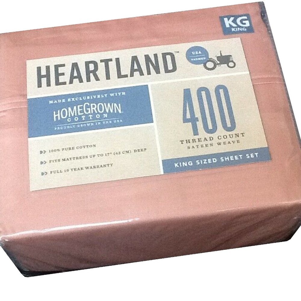new Heartland Solid 400 TC 100% Cotton Sateen KING Sheet Set in PEACH color